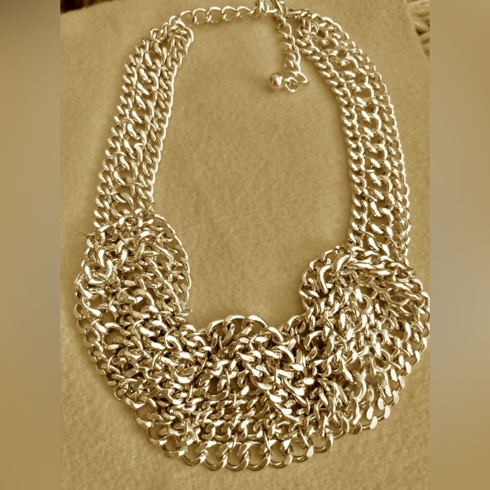 Jardin Vintage Gold Braided Chunky Statement Bib Necklace with Box